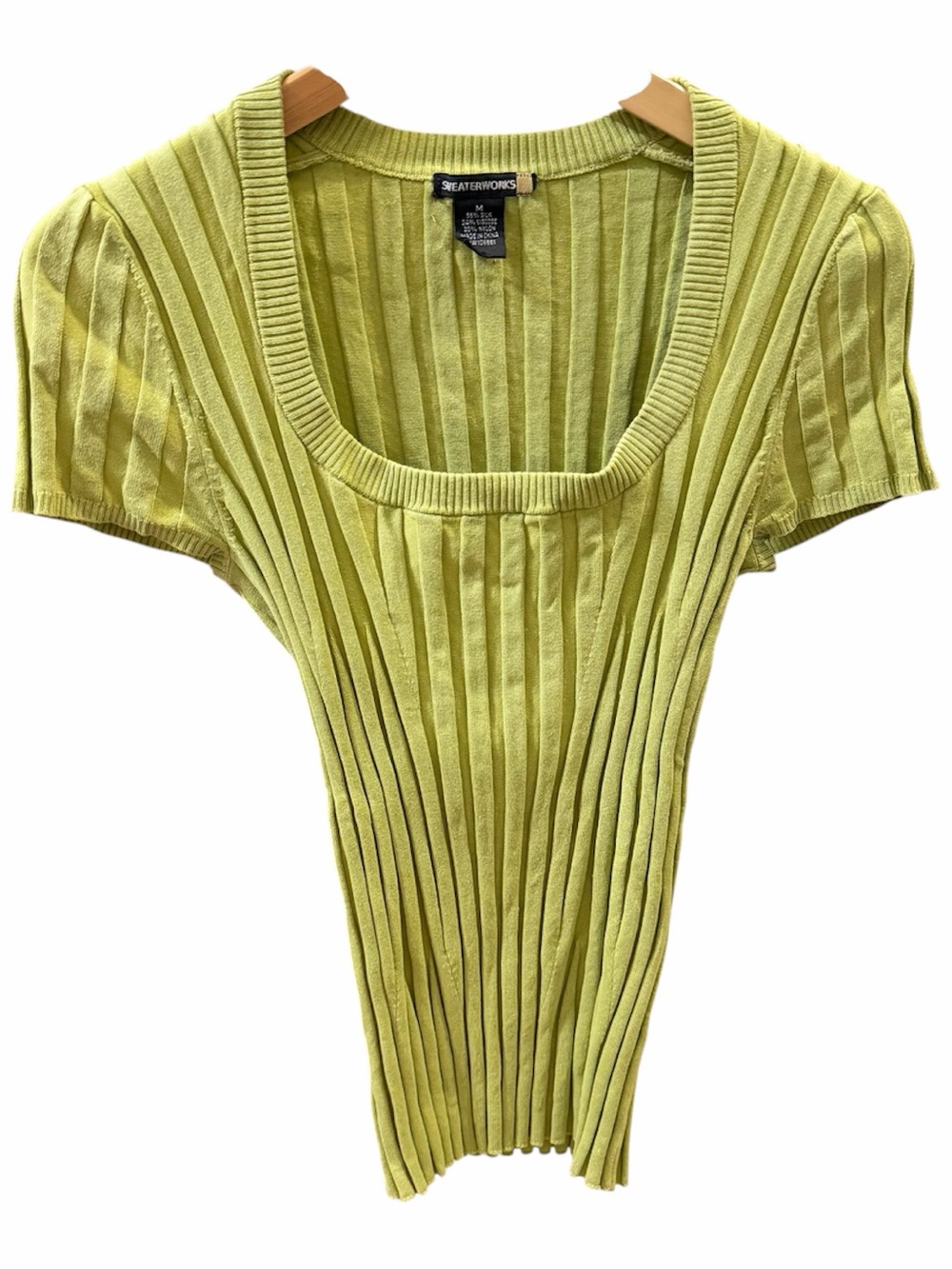 Vintage Early 2000s Y2K Silk Blend Ribbed Green Tshirt SWEATERWORKS